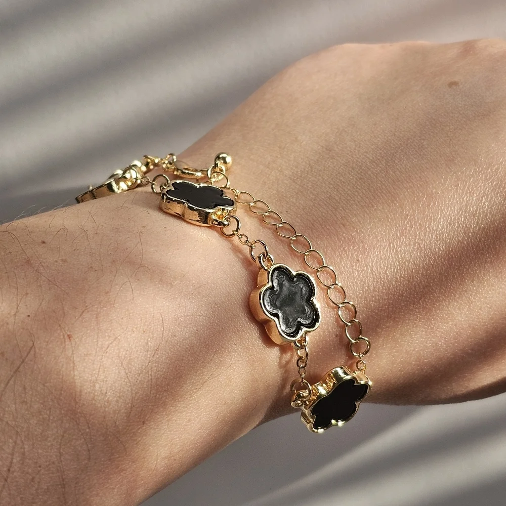 Bohemian Clover Black Gold Fashion Charm Bracelet